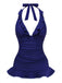 1930s Ruffle Halter Contrast Trim Swimdress - vintage dress, retro fashion