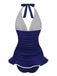 1930s Ruffle Halter Contrast Trim Swimdress - vintage dress, retro fashion