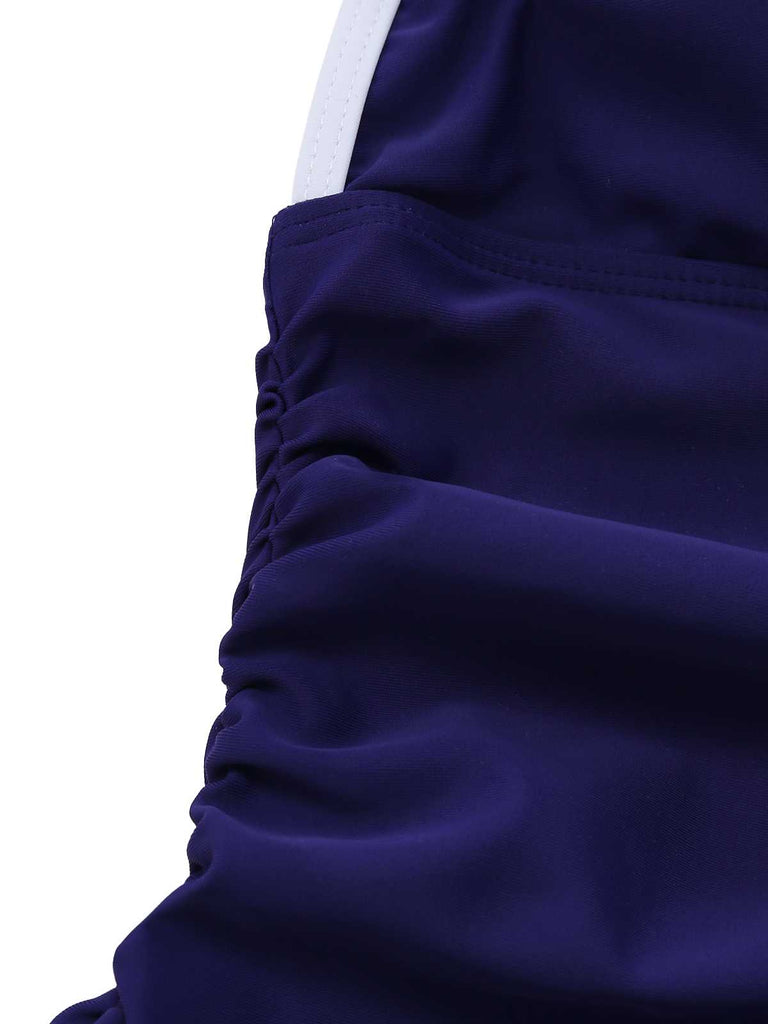 1930s Ruffle Halter Contrast Trim Swimdress - vintage dress, retro fashion
