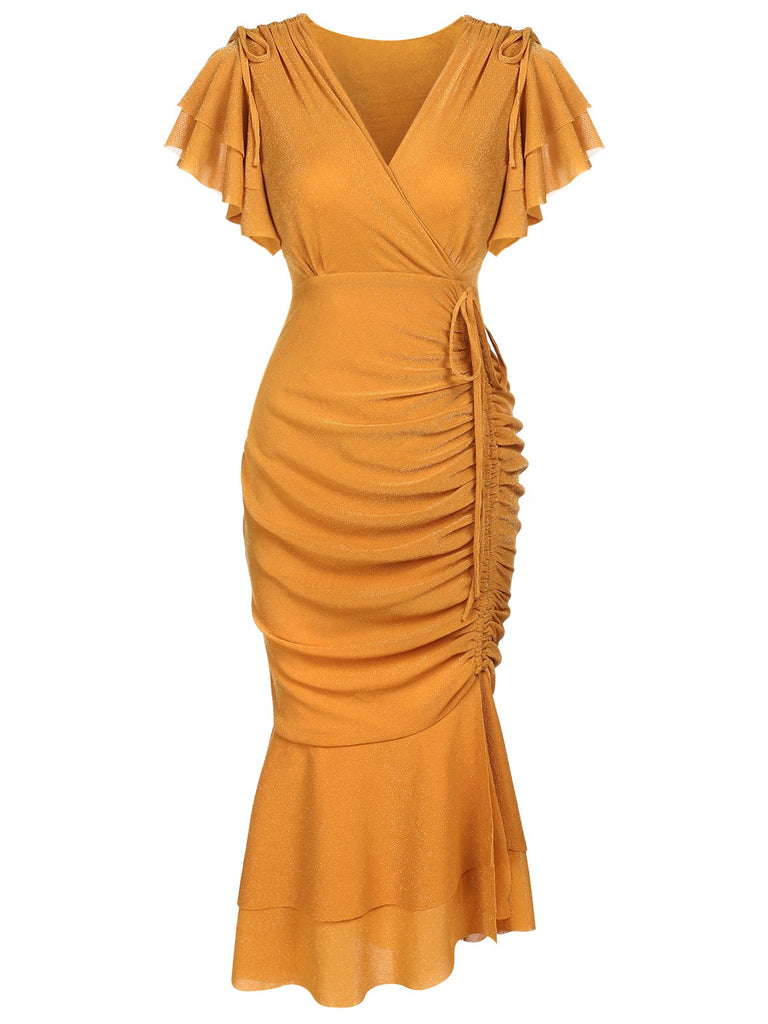 View 8: 1930s 1930s Ruffle Lace-up Fishtail Dress,