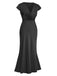 Side view: 1930s 1930s Satin Solid V-Neck Fishtail