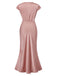 View 7: 1930s 1930s Satin Solid V-Neck Fishtail Dr
