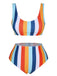 1930s Scoop Neck Rainbow Striped Swimsuit Set, vintage swimsuit, pin-up swimwear - perfect for women who love vintage and retro fashion