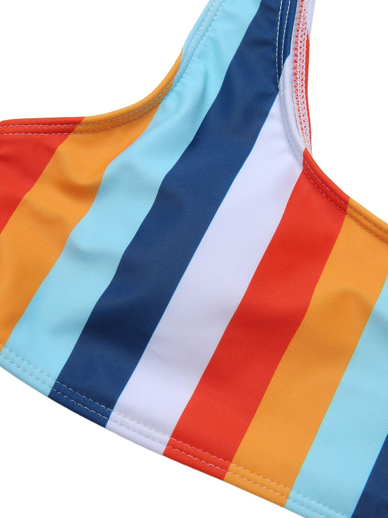 1930s Scoop Neck Rainbow Striped Swimsuit Set, vintage swimsuit, pin-up swimwear - perfect for women who love vintage and retro fashion