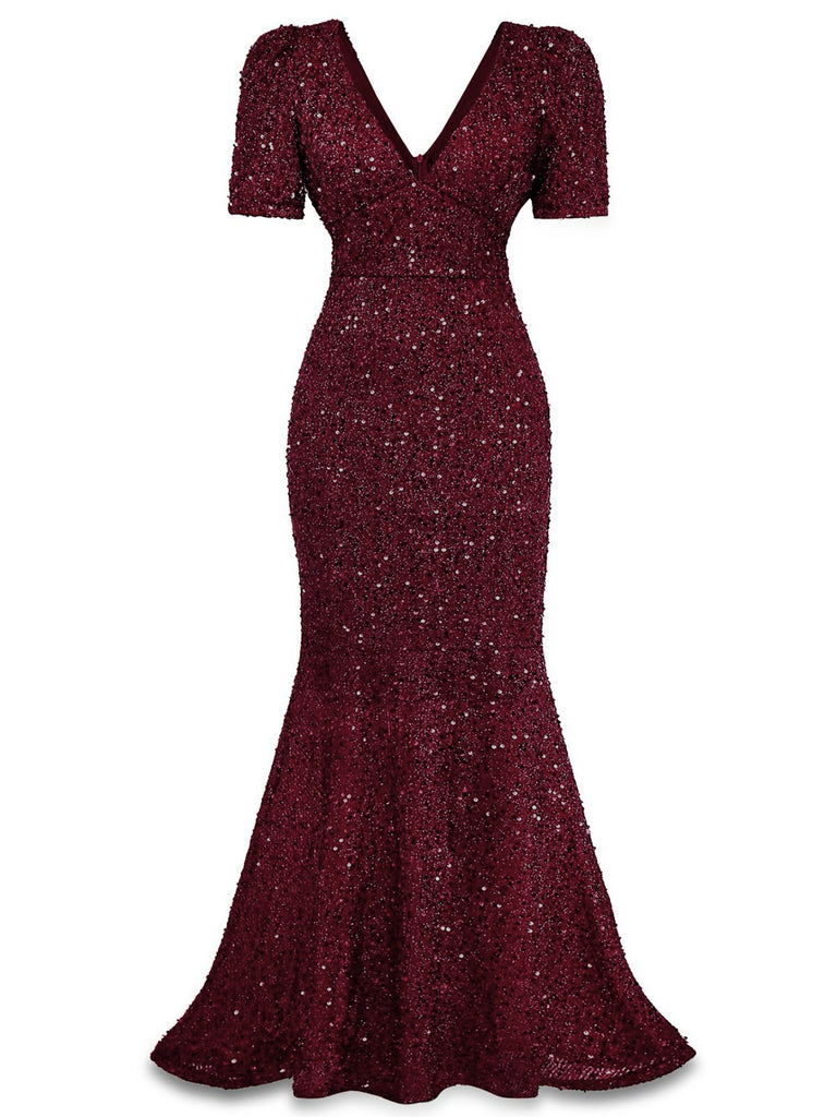 1930s Sequin Bow Maxi Mermaid Dress - vintage dress, retro fashion