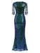 Back view: 1930s 1930s Sequined Tassels Mesh Patchwork Dress, perfect for retro themed parties, vintage fashion enthusiasts and special occasions