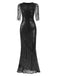 View 8: 1930s 1930s Sequined Tassels Mesh Patchwork Dress, perfect for retro themed parties, vintage fashion enthusiasts and special occasions