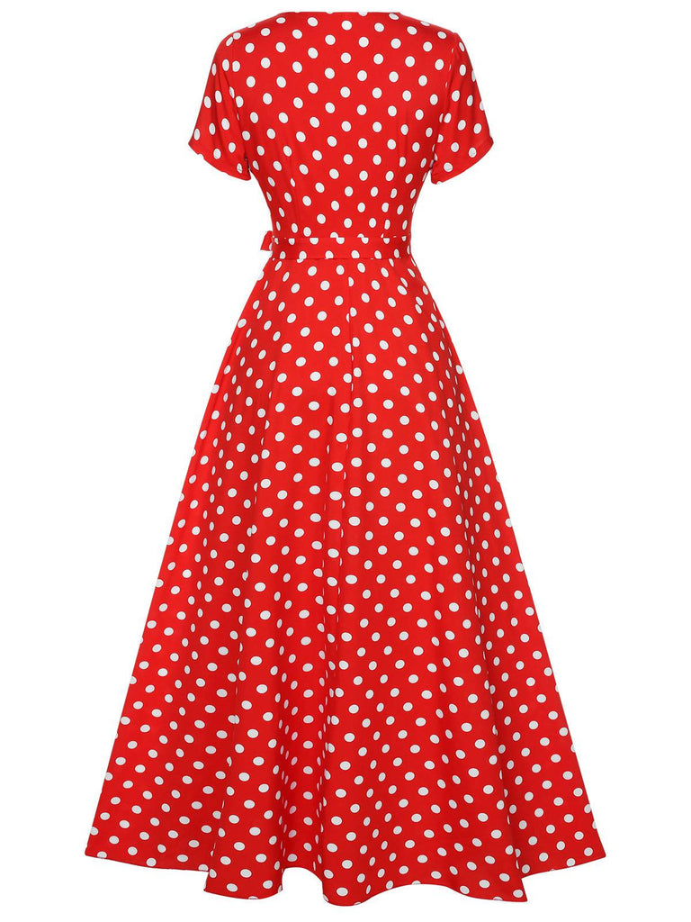 polka dot dress women Retro Stage Side Slit Deep V-Neck Polka Dots Dress