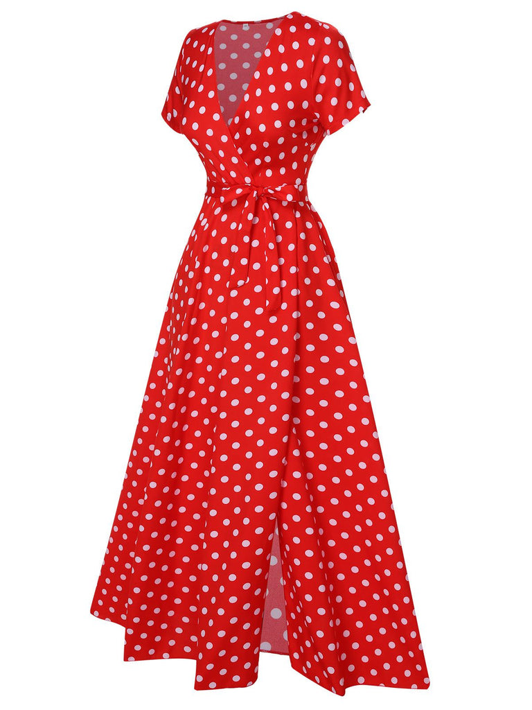 1930s Side Slit Deep V-Neck Polka Dots Dress, vintage dress, retro fashion - perfect for women who love vintage and retro fashion