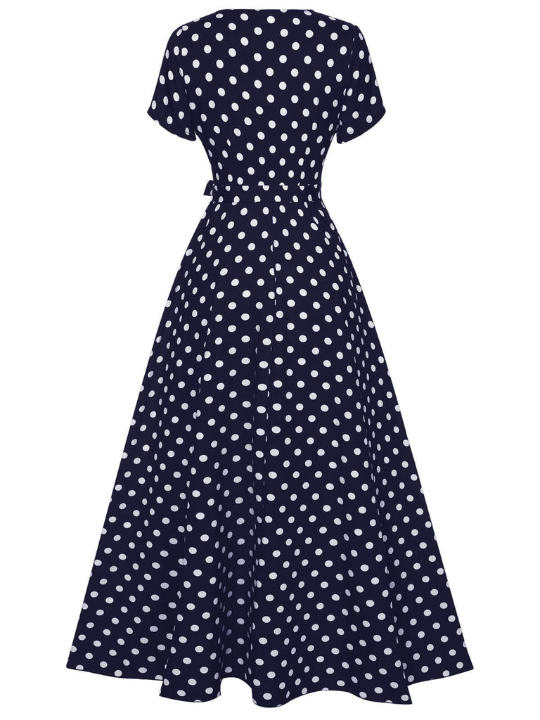 1930s Side Slit Deep V-Neck Polka Dots Dress: where 1930s romance meets her modern spirit