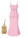 2PCS Pink 1930s Solid Cotton Spaghetti Strap Camisole & Fishtail Skirt - vintage skirt, retro style