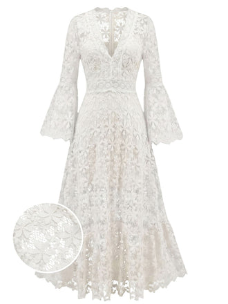 White 1930s Backless Lace Swing Maxi Dress, vintage dress, retro fashion, rockabilly, pin-up fashion - perfect for women who love vintage and retro fashion
