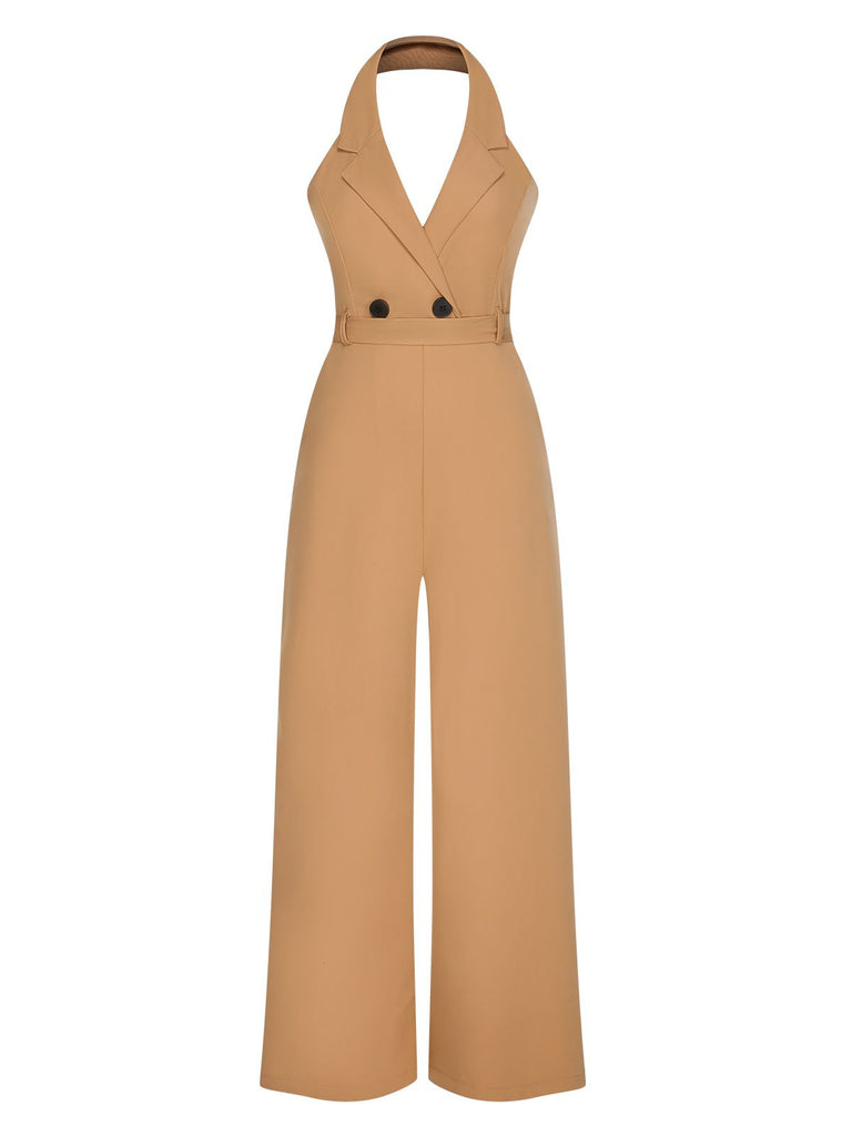 1930s Solid Button Halter Lapel Jumpsuit, vintage romper, retro jumpsuit - perfect for women who love vintage and retro fashion