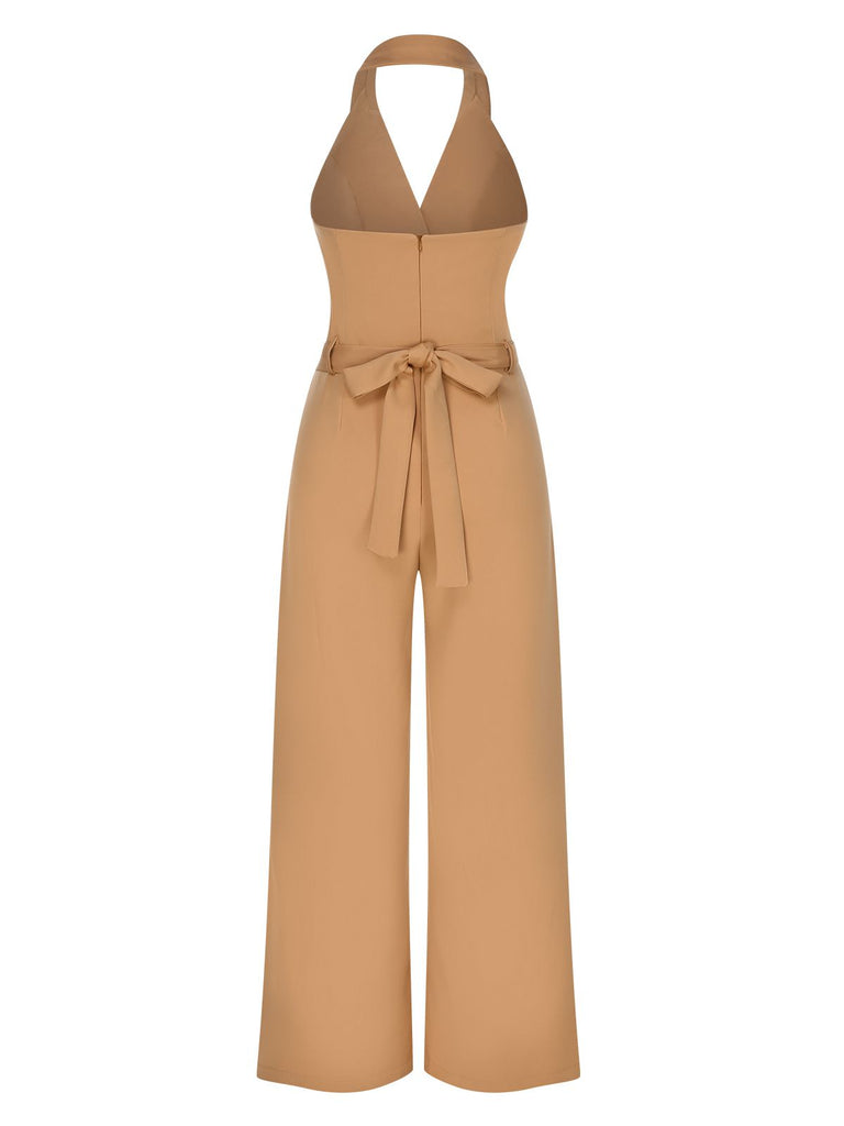 1930s Solid Button Halter Lapel Jumpsuit, vintage romper, retro jumpsuit - perfect for women who love vintage and retro fashion