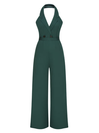 1930s Solid Button Halter Lapel Jumpsuit, vintage romper, retro jumpsuit - perfect for women who love vintage and retro fashion