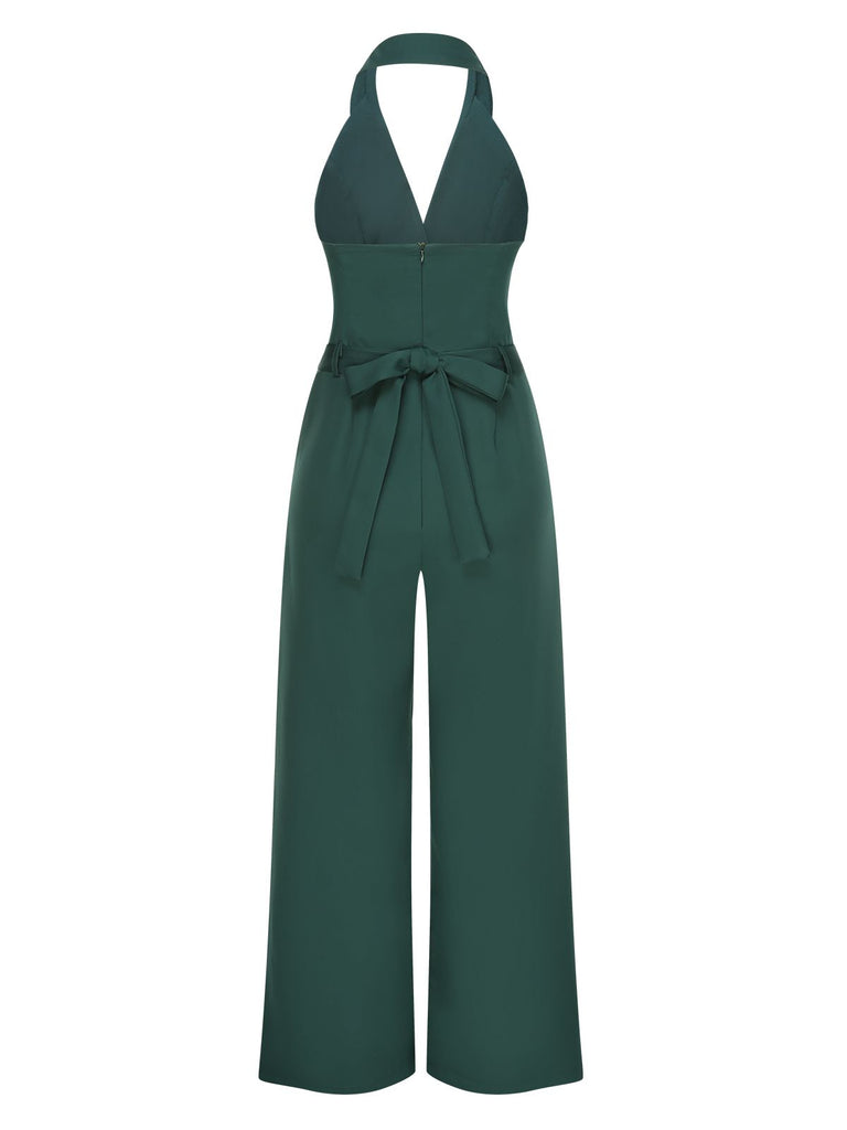 1930s Solid Button Halter Lapel Jumpsuit, vintage romper, retro jumpsuit - perfect for women who love vintage and retro fashion