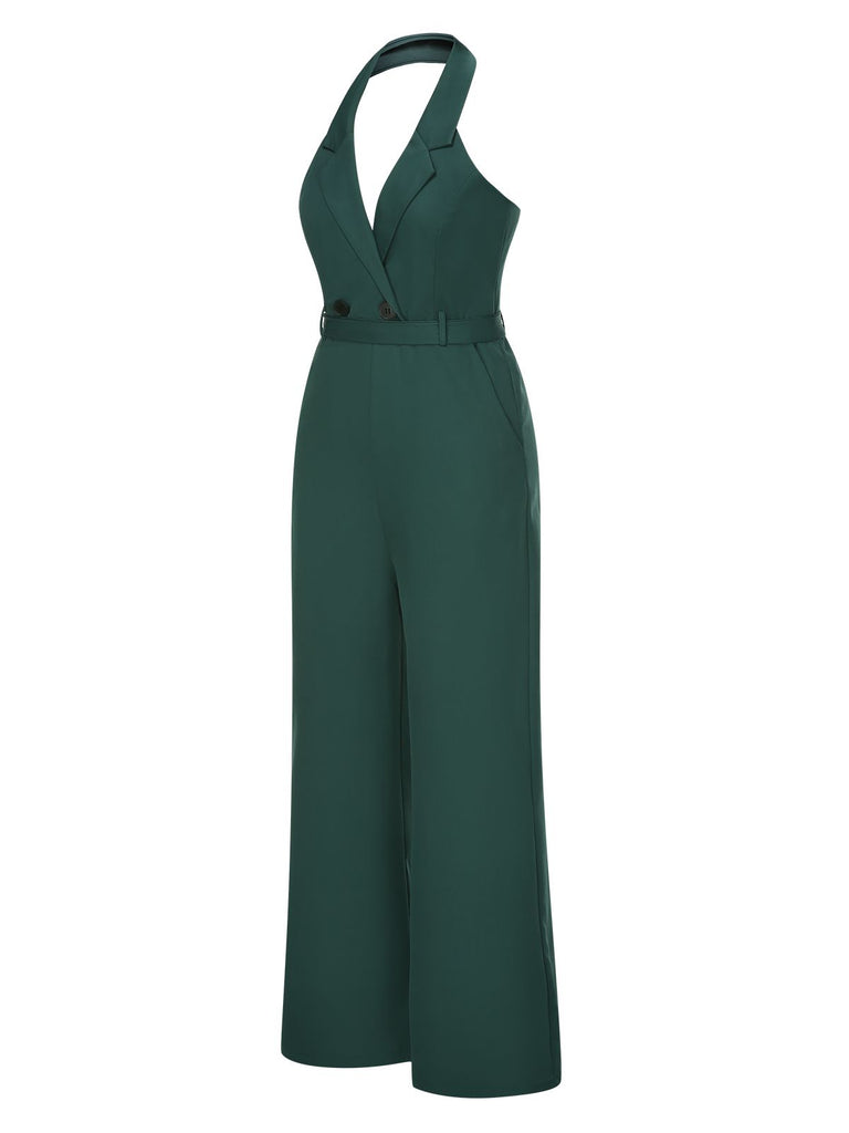 1930s Solid Button Halter Lapel Jumpsuit, vintage romper, retro jumpsuit - perfect for women who love vintage and retro fashion