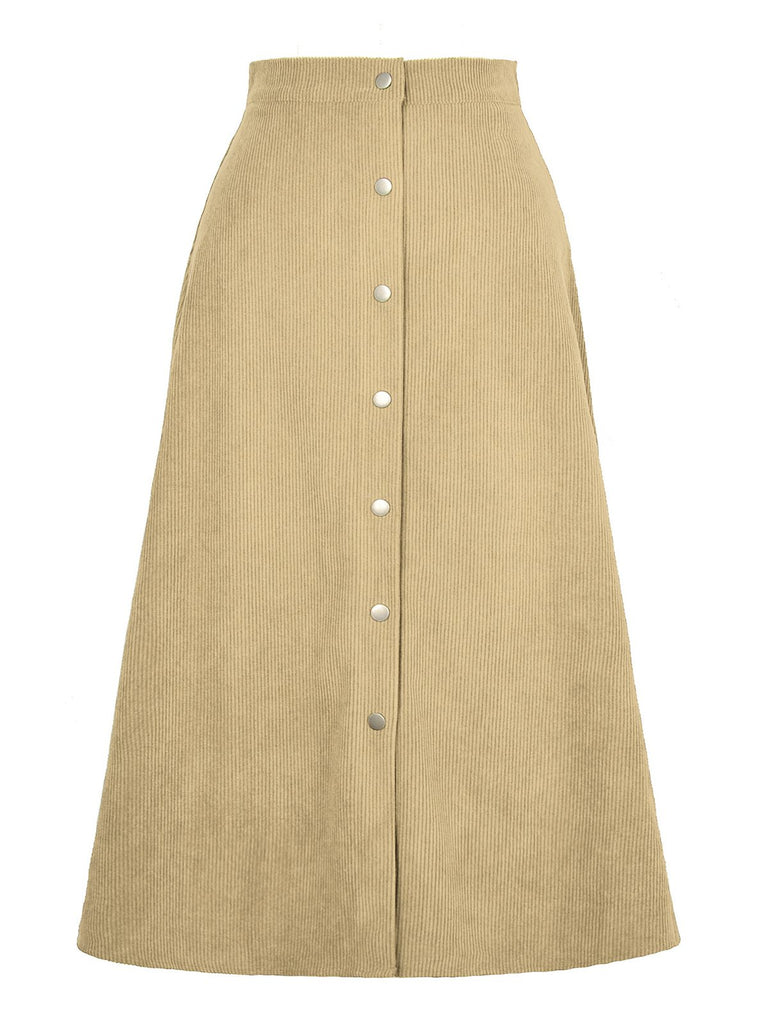 She sways in this 1930s Solid Buttoned Corduroy A-Line Skirt and it's pure 1930s magic