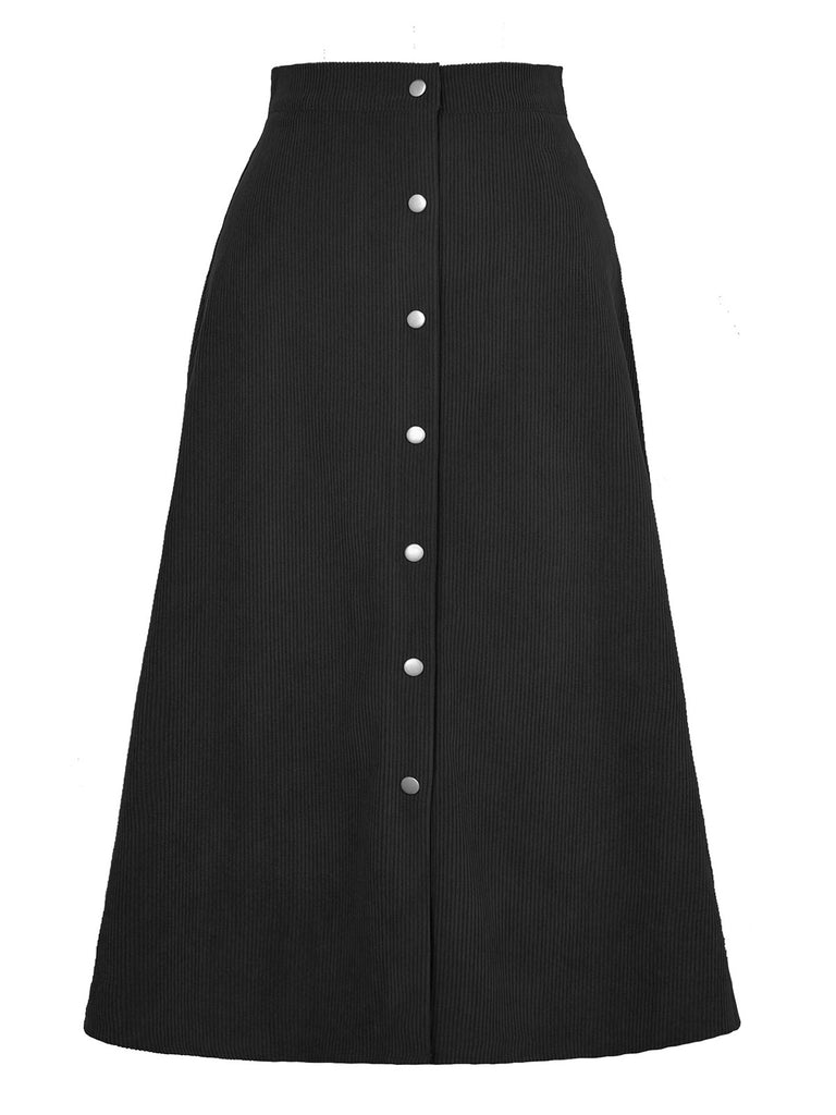 1930s Solid Buttoned Corduroy A-Line Skirt: 1930s grace for the woman who dances through life