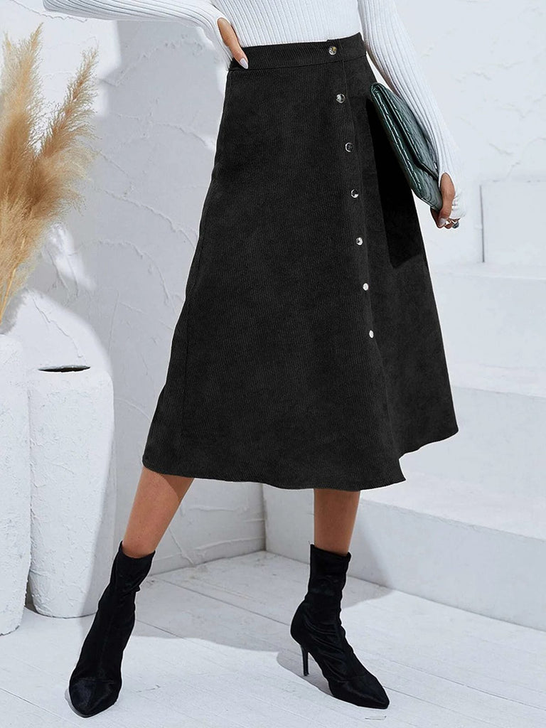 1930s Solid Buttoned Corduroy A-Line Skirt — because 1930s glamour deserves an encore