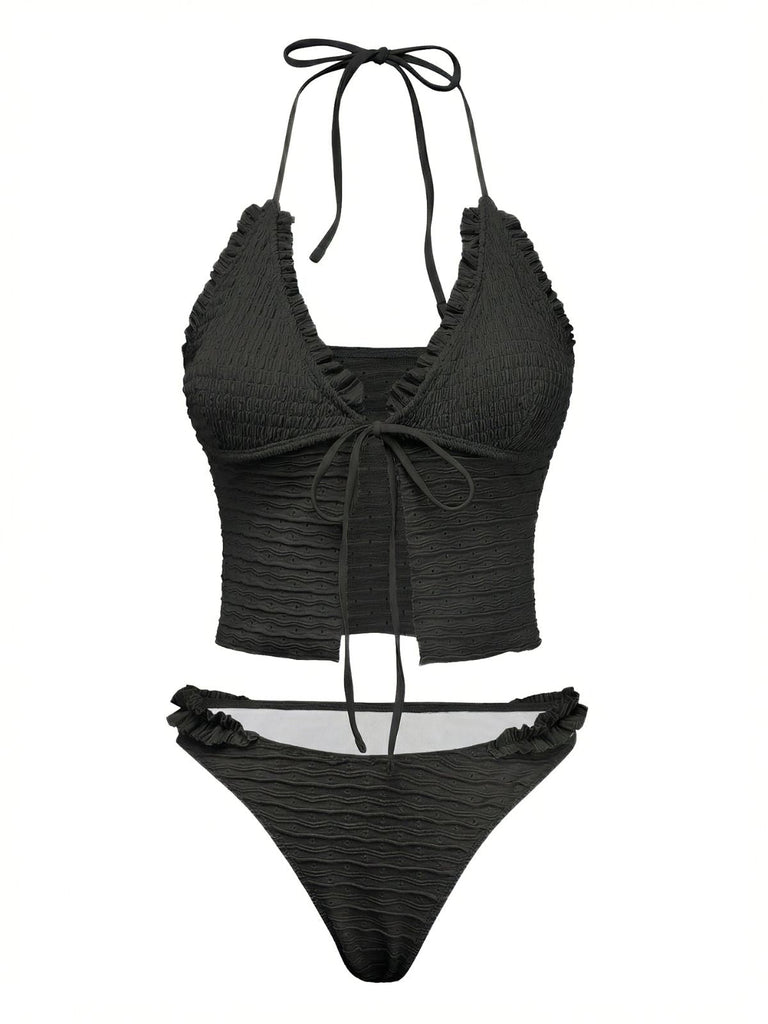 1930s-Solid-Cut-Out-Shirred-Bikini-Set, vintage, retro, swimwear