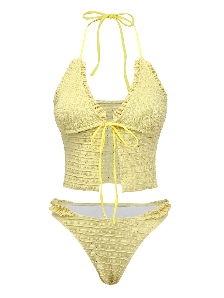 1930s-Solid-Cut-Out-Shirred-Bikini-Set, vintage, retro, swimwear
