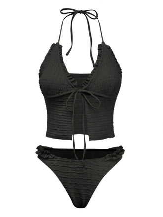 1930s Solid Cut-Out Shirred Bikini Set, vintage swimsuit, pin-up swimwear - perfect for women who love vintage and retro fashion