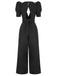 1930s Solid Deep V Puff Sleeves Jumpsuit — 1930s style that transcends decades