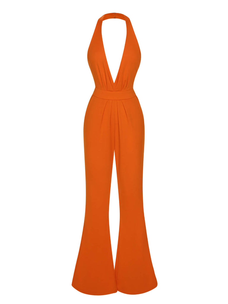 1930s Solid Deep V-Neck Halter Jumpsuit, vintage romper, retro jumpsuit - perfect for women who love vintage and retro fashion