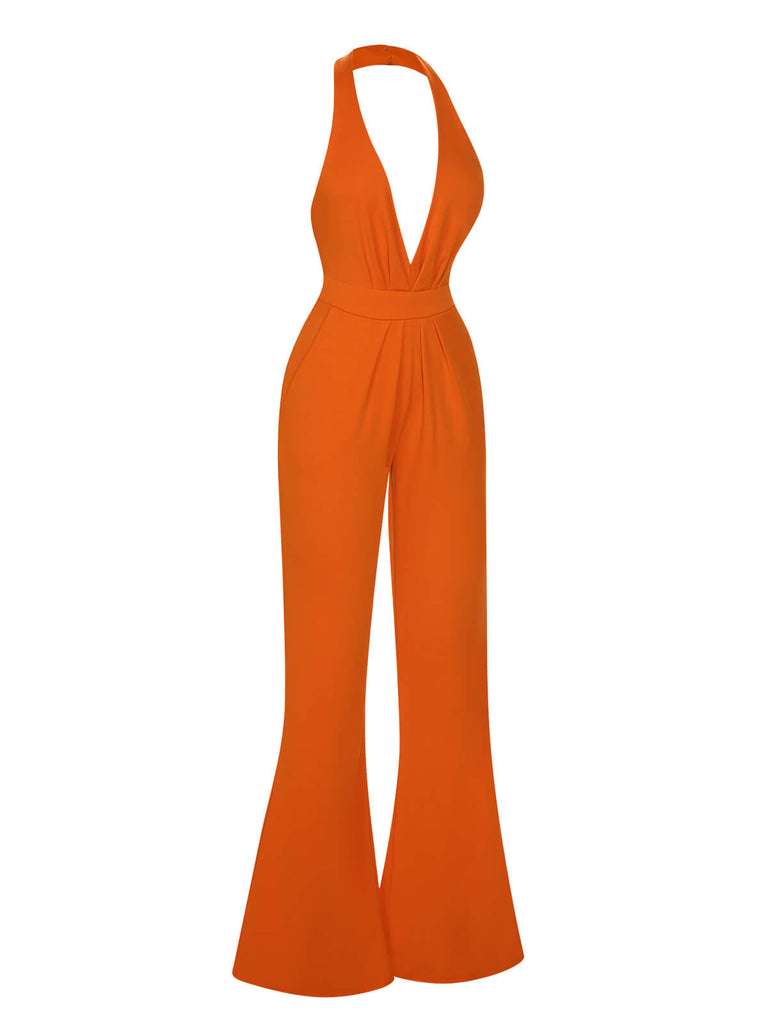 1930s Solid Deep V-Neck Halter Jumpsuit, vintage romper, retro jumpsuit - perfect for women who love vintage and retro fashion