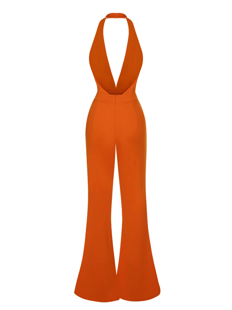 1930s Solid Deep V-Neck Halter Jumpsuit, vintage romper, retro jumpsuit - perfect for women who love vintage and retro fashion