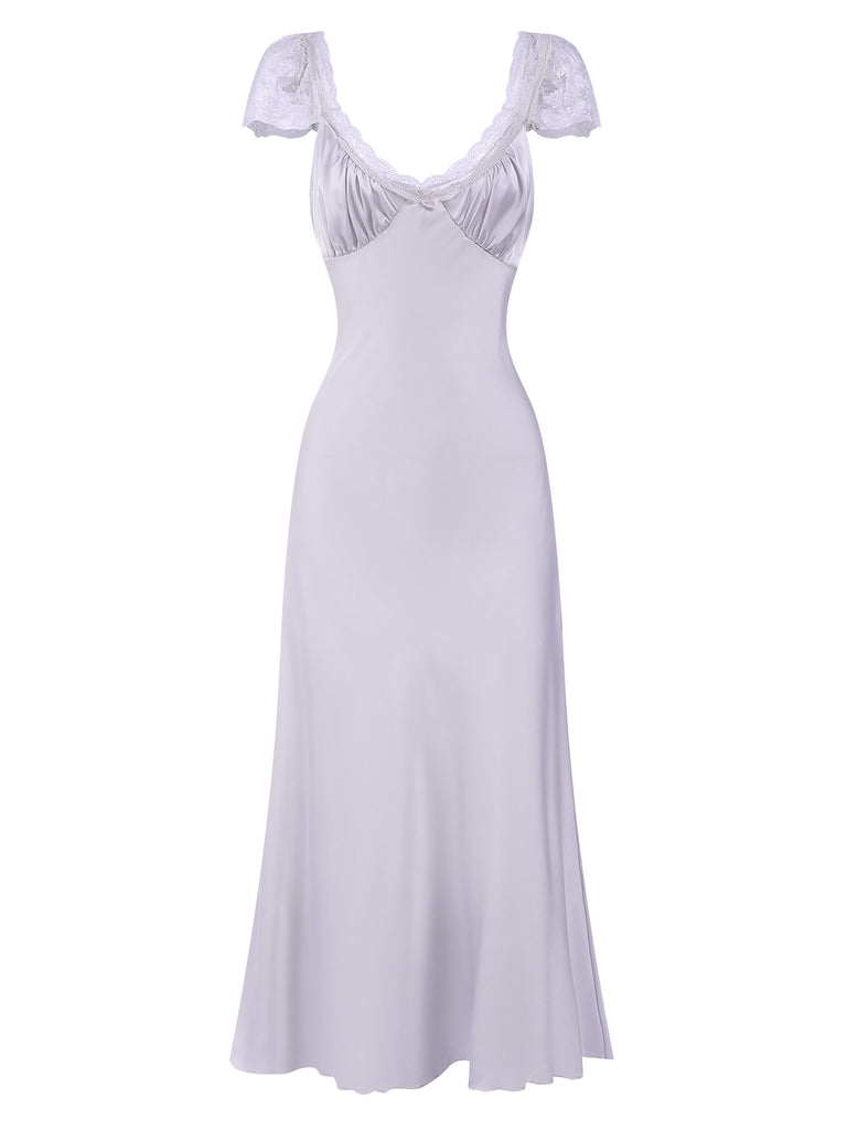 1930s Solid Deep V-Neck Lace Trim Nightgown, vintage fashion, retro style - perfect for women who love vintage and retro fashion