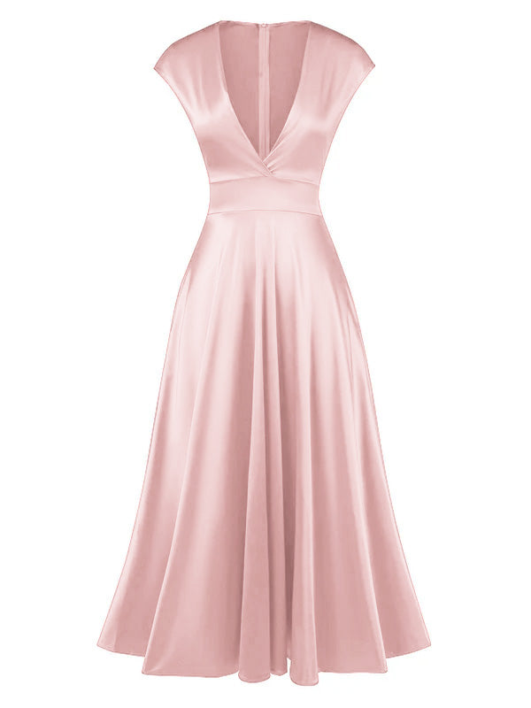 Dusty Pink Satin A-Line Valentine's Dress | Cap Sleeve Surplice V-Neck Cocktail Dress Dusty Pink Satin A-Line Valentine's Dress | Cap Sleeve Surplice V-Neck Cocktail Dress