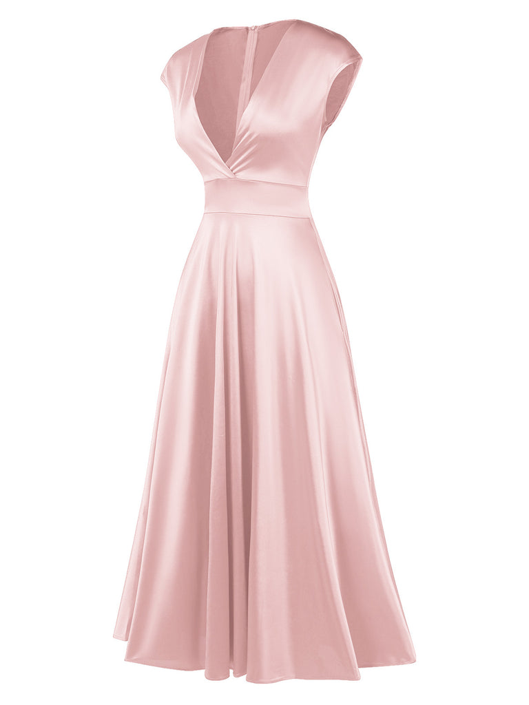 Dusty Pink Satin A-Line Valentine's Dress | Cap Sleeve Surplice V-Neck Cocktail Dress Dusty Pink Satin A-Line Valentine's Dress | Cap Sleeve Surplice V-Neck Cocktail Dress
