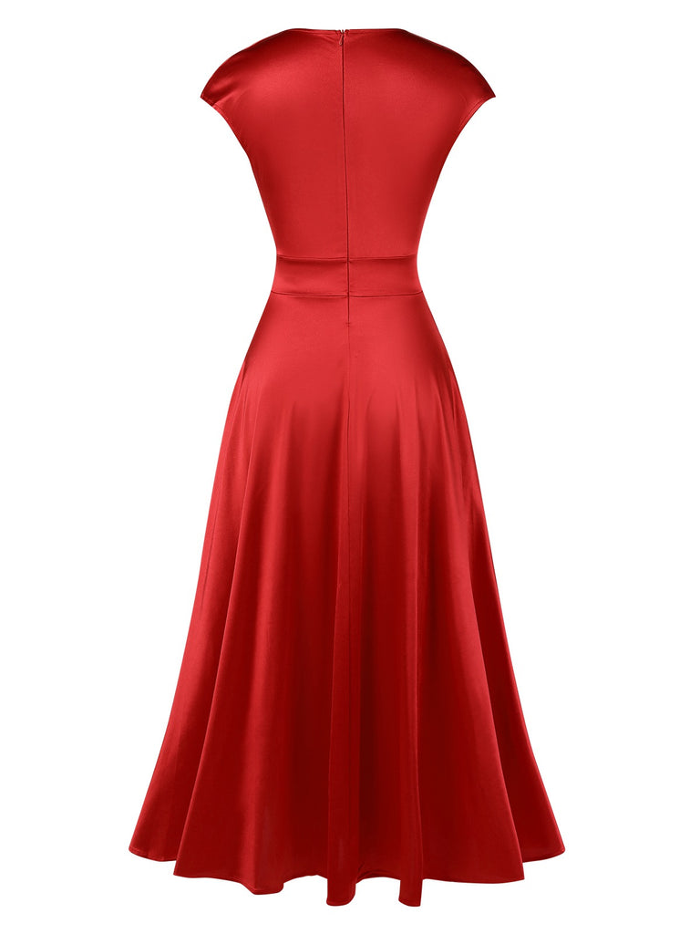 1930s Solid Deep V-Neck Satin Dress, vintage dress, retro fashion - perfect for women who love vintage and retro fashion