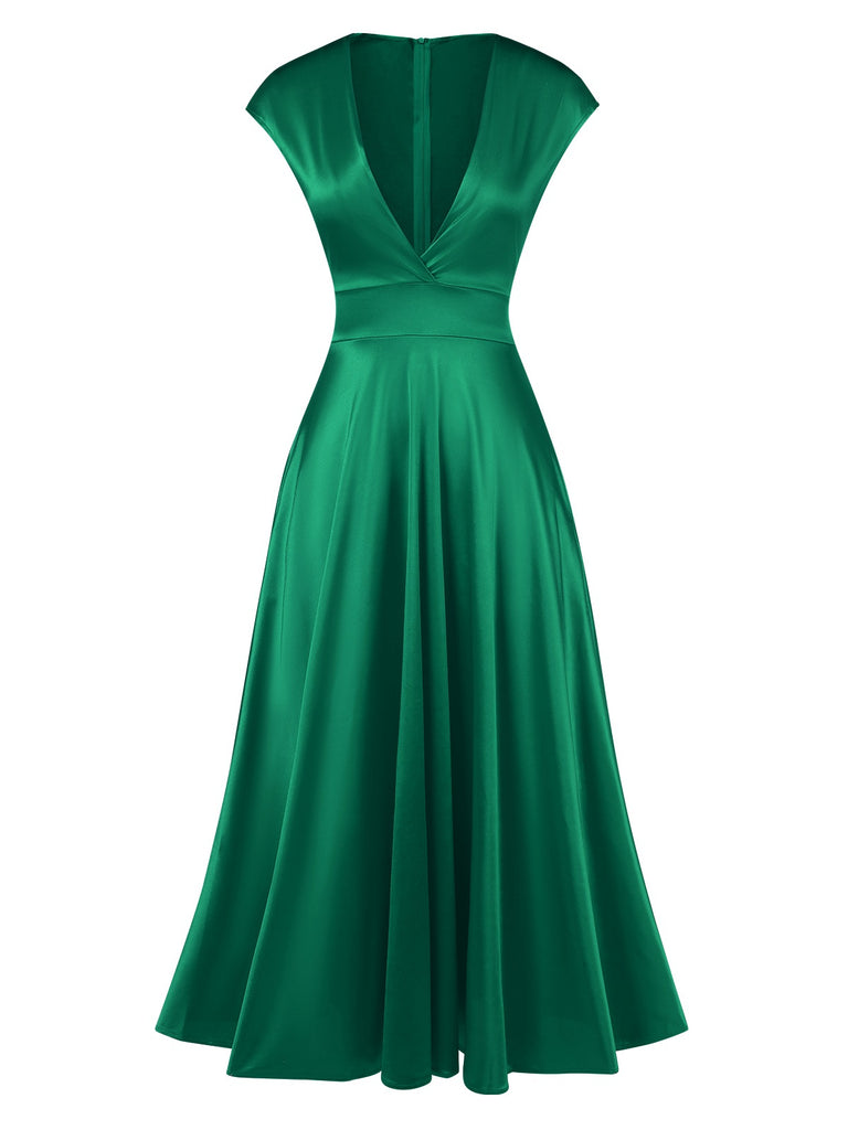 1930s Solid Deep V-Neck Satin Dress, vintage dress, retro fashion - perfect for women who love vintage and retro fashion