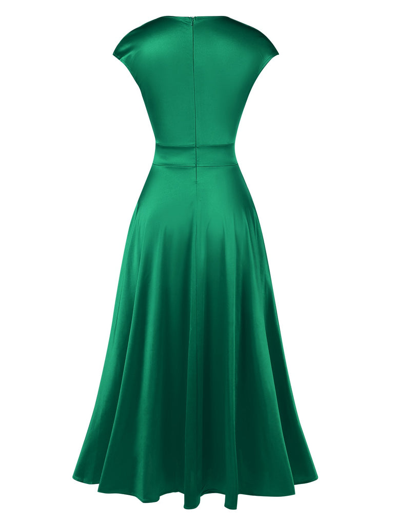 1930s Solid Deep V-Neck Satin Dress, vintage dress, retro fashion - perfect for women who love vintage and retro fashion