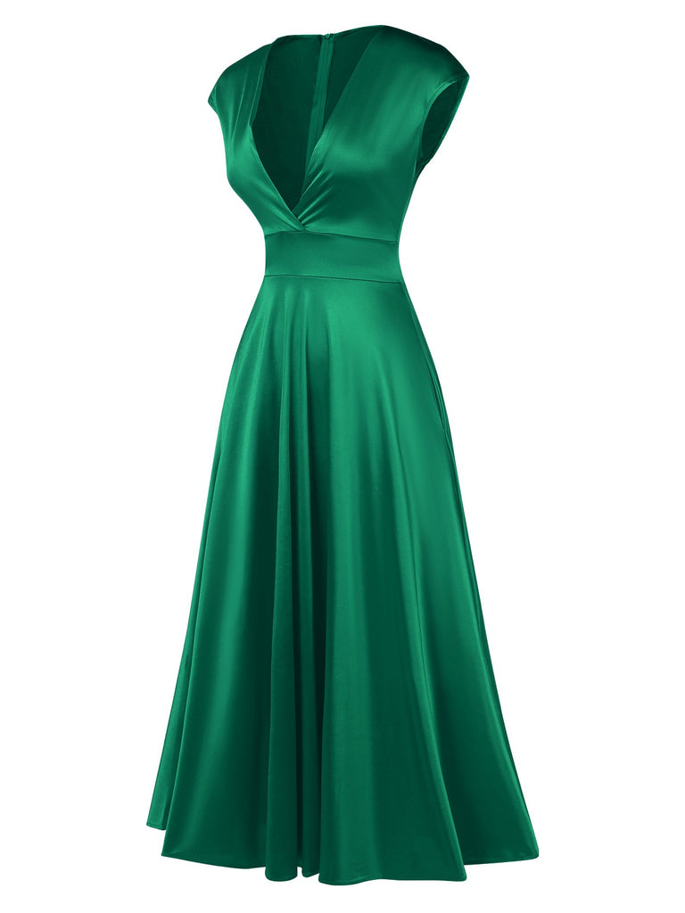 1930s Solid Deep V-Neck Satin Dress, vintage dress, retro fashion - perfect for women who love vintage and retro fashion