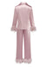 1930s Solid Feather Trim Satin Pajama Set - vintage fashion, retro style