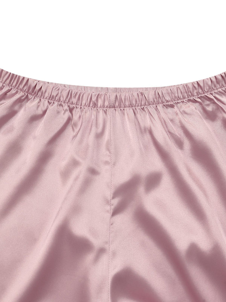 1930s Solid Feather Trim Satin Pajama Set - vintage fashion, retro style