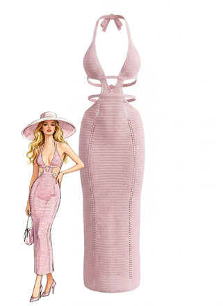 1930s Solid Halter Cutout Crocheting Cover-Up Dress - vintage dress, retro fashion