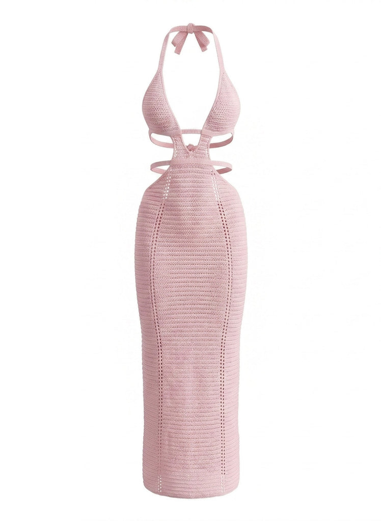 1930s Solid Halter Cutout Crocheting Cover-Up Dress - vintage dress, retro fashion