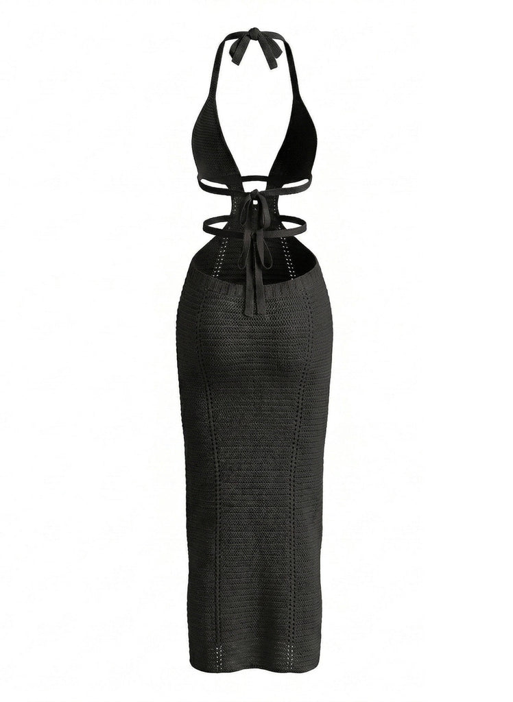 1930s Solid Halter Cutout Crocheting Cover-Up Dress - vintage dress, retro fashion