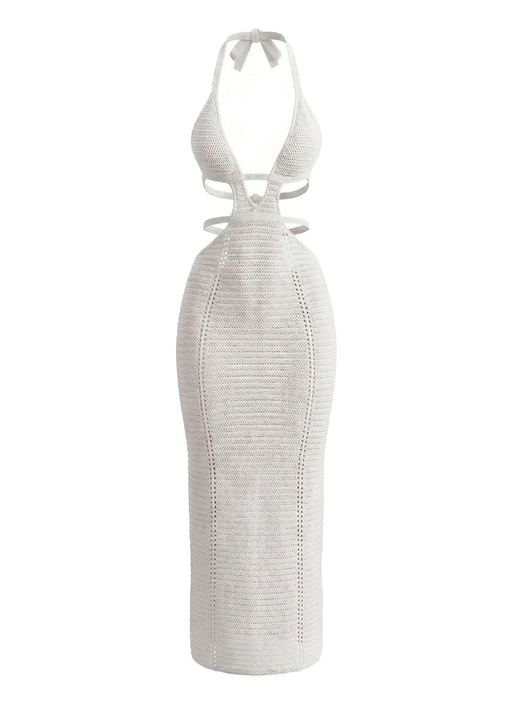 1930s Solid Halter Cutout Crocheting Cover-Up Dress - vintage dress, retro fashion