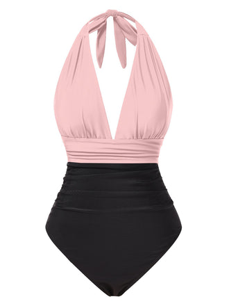 1930s Solid Halter Patchwork OnePiece | 1930s | vintage swimsuit, retro beachwear