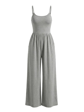 1930s Solid Knitted Spaghetti Straps Wide-Leg Jumpsuit - vintage romper, retro jumpsuit, playful style for vintage lovers