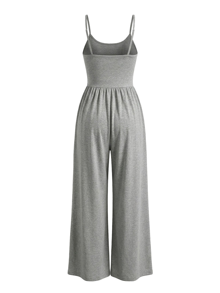 1930s Solid Knitted Spaghetti Straps Wide-Leg Jumpsuit: beautiful vintage romper, retro jumpsuit, playful style with timeless appeal