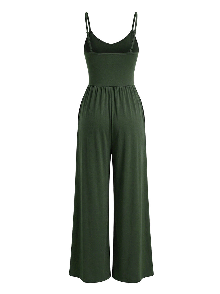 1930s Solid Knitted Spaghetti Straps Wide-Leg Jumpsuit | vintage romper, retro jumpsuit, playful style - perfect for retro fashion enthusiasts