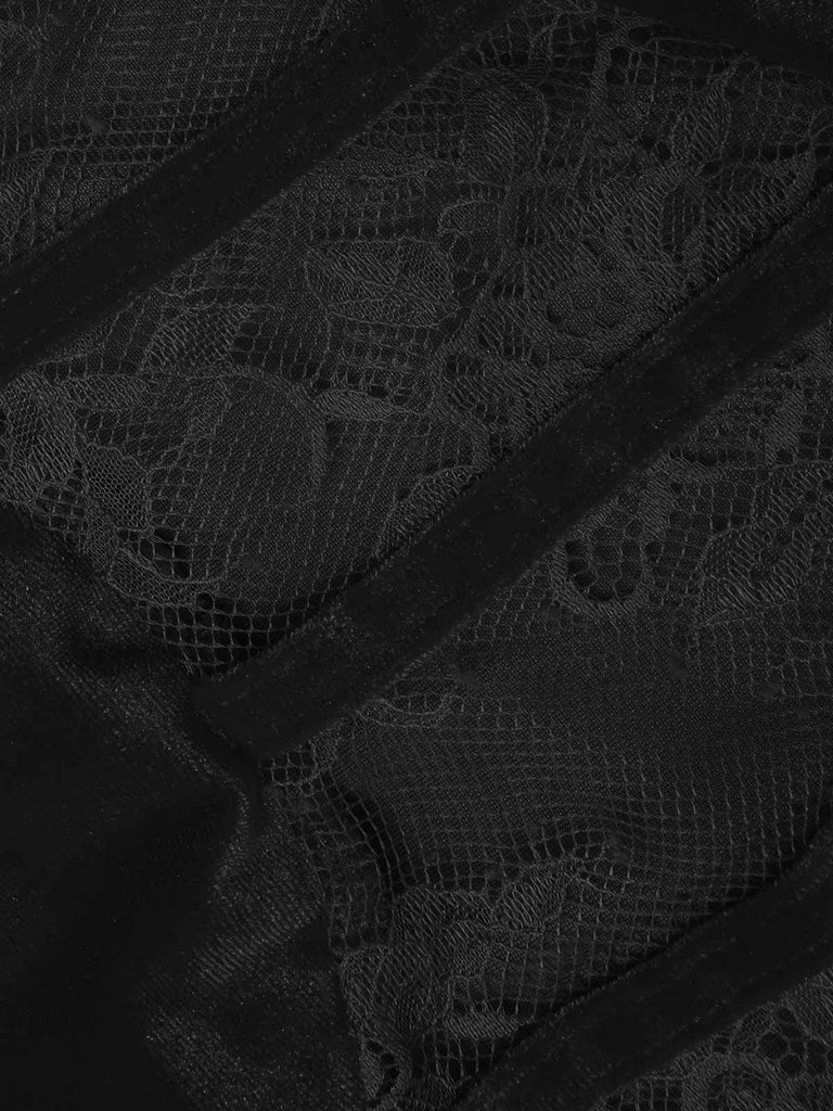 1930s Solid Lace Patchwork Velvet Fishtail Dress, vintage dress, retro fashion, lace detail - perfect for women who love vintage and retro fashion