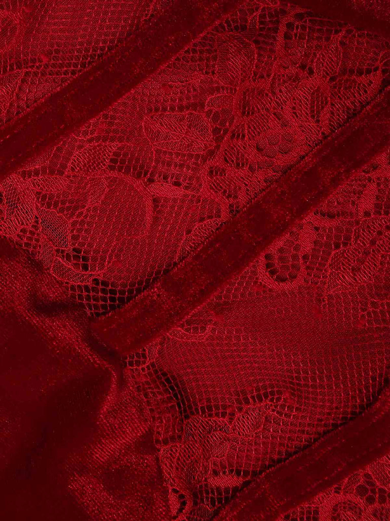 1930s Solid Lace Patchwork Velvet Fishtail Dress, vintage dress, retro fashion, lace detail - perfect for women who love vintage and retro fashion